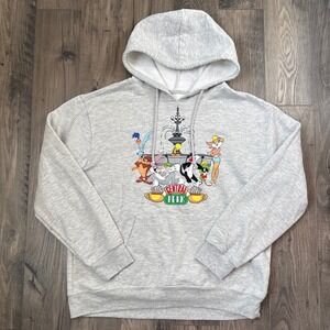Looney Tunes Central Perk Hoodie Sweatshirt Grey Graphic Print WB 100 XXL